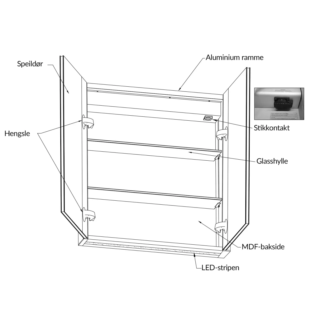 Badnor Melissa 90+40cm mbl.pk (98321) Leah speilskap m/lys