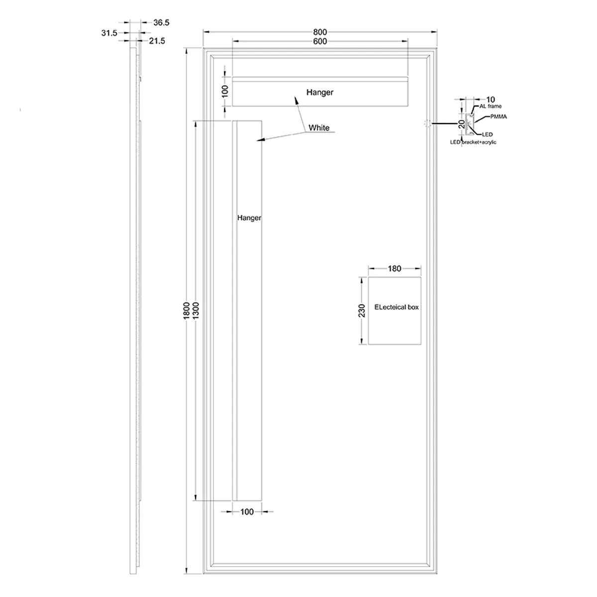 Badnor Melissa 180cm mbl.pk (98720) Saga speil m/lys