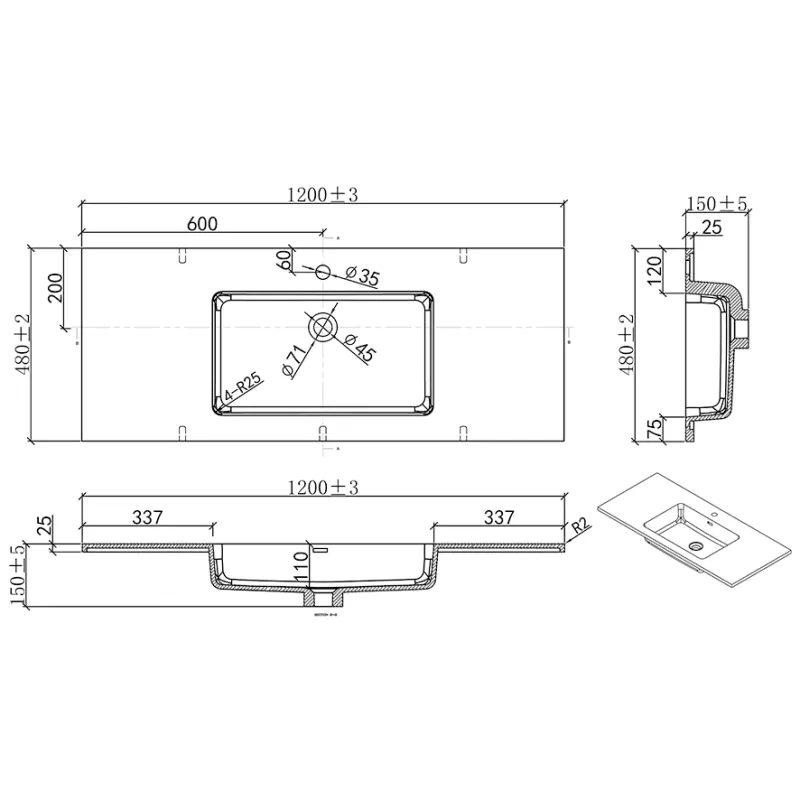 Badnor Marikken 120+35cm mbl.pk. (2332) Linnie speilskap