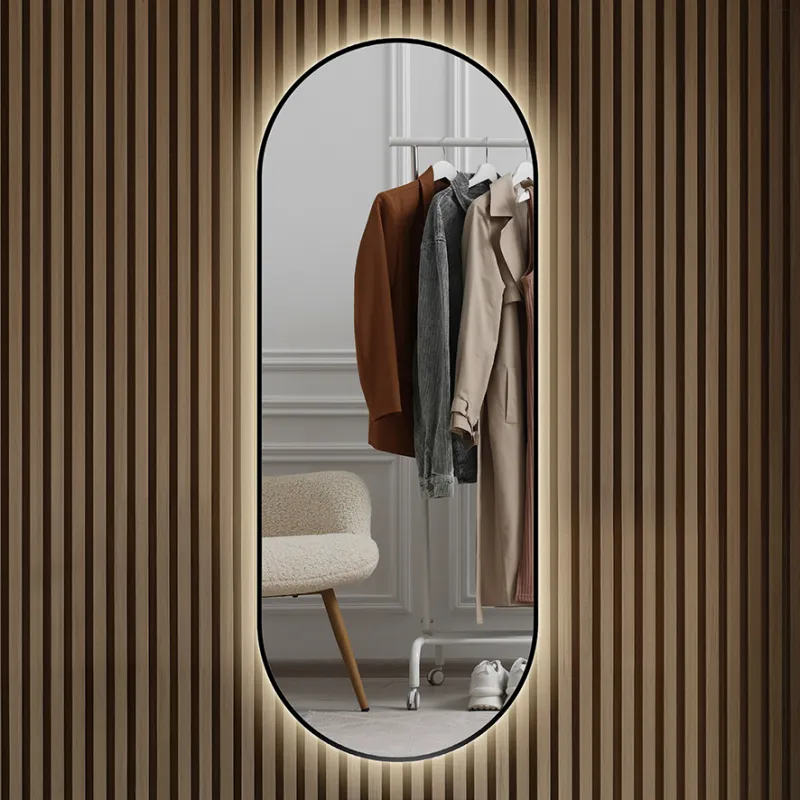 Badnor Sienna ovalt baderomsspeil (180x70cm) m/lys og sort ramme