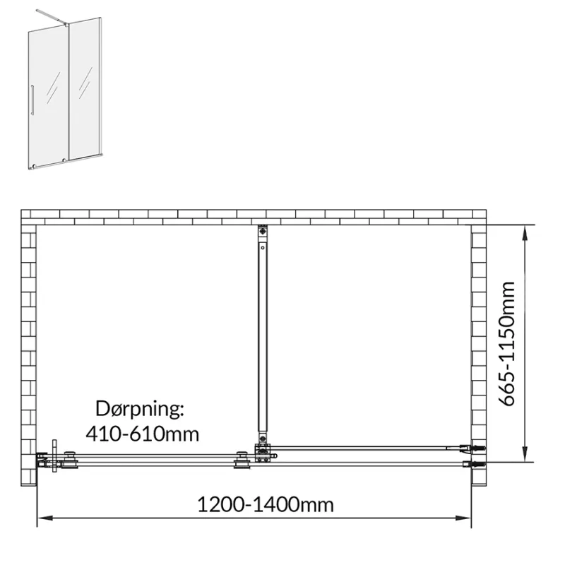 Badnor Køhler ll Nisjeløsning m/skyvedør - 120-140cm - matt sort