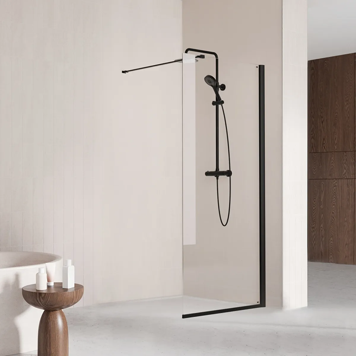 Badnor Køhler ll dusjvegg/walk-in hjørne - 85x200cm- MATT SORT