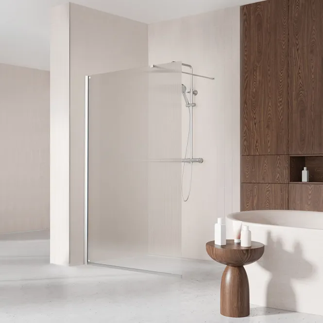 Hovedbilde Badnor Shildon dusjvegg/walk-in hjørne - KROM - FLUTED glassfelt - 125cm