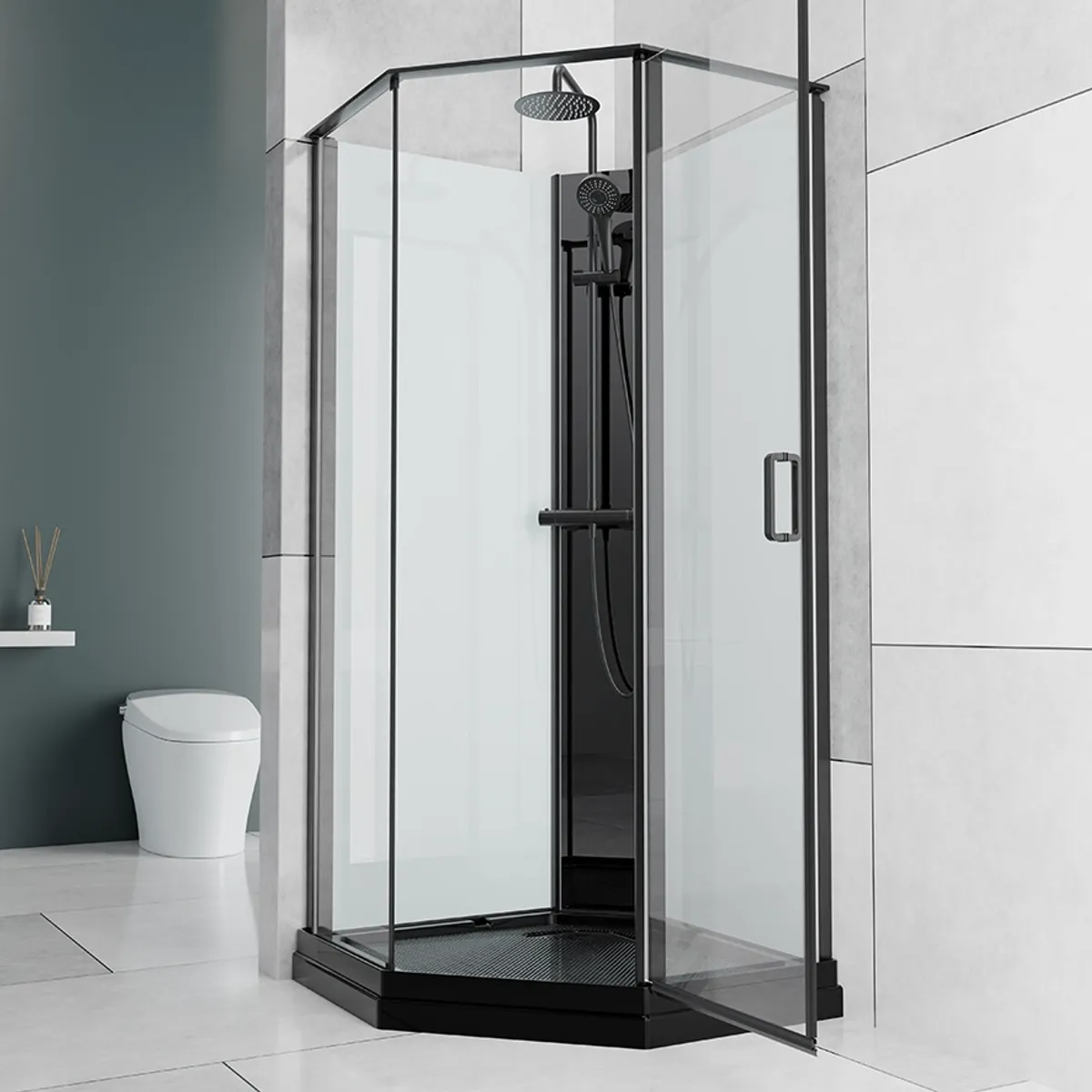 Badnor Scandia Black lux 7-3 dusjkabinett 100x100cm m/takdusjset