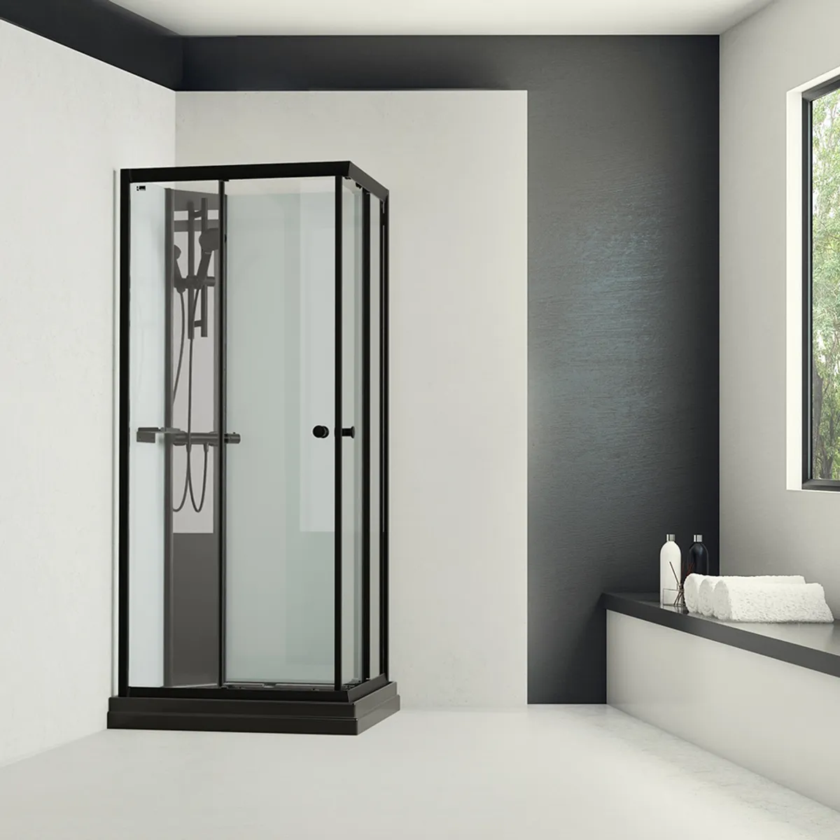 Badnor Scandia Black lux 8-0 dusjkabinett 90x70cm m/dusjsett