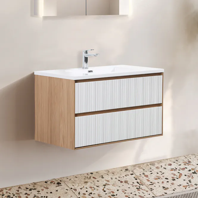 Hovedbilde Badnor Marikken 90cm servantskap i LYS EIK/HVIT SPILE, m/hvit servant