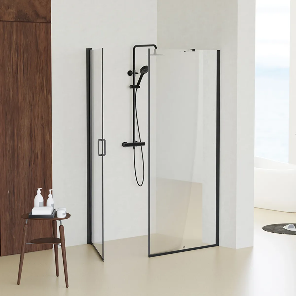 Badnor Grays dusjhjørne fastfelt + dusjdør 90x90cm