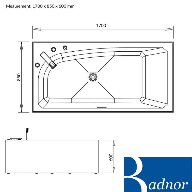 Badnor Angelina designbadekar m/ innb. blandebatt. 170x85cm