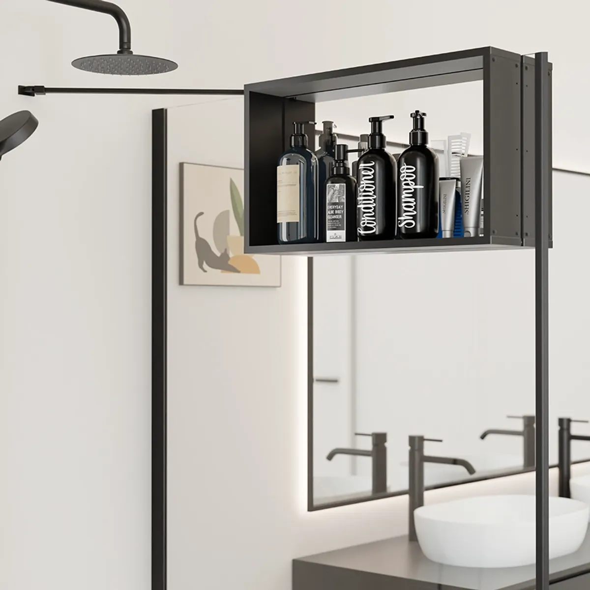 Badnor Luna Base - dobbel dusjhylle 600mm - MATT SORT aluminium