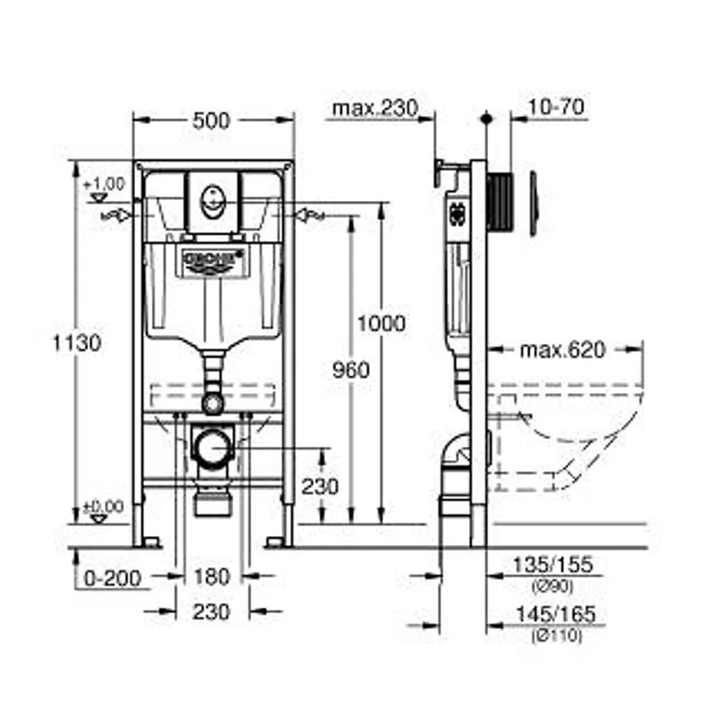 Toalettpakke: Badnor Trento / Grohe Rapid SL m/ krom betj. plate