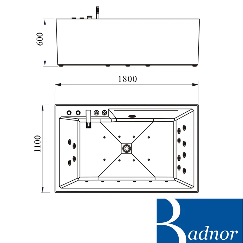 Badnor Sancia designbadekar m/luft-vann-massasje 180x110cm