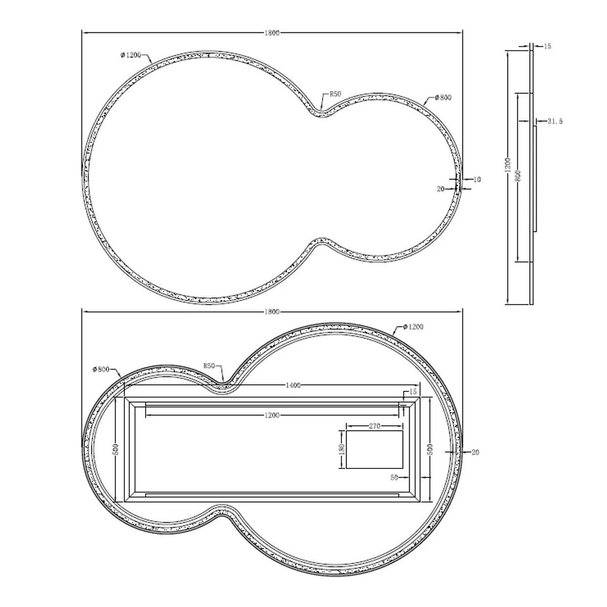 Badnor Melissa 180+40cm mbl.pk (98741) Leonora speil m/lys
