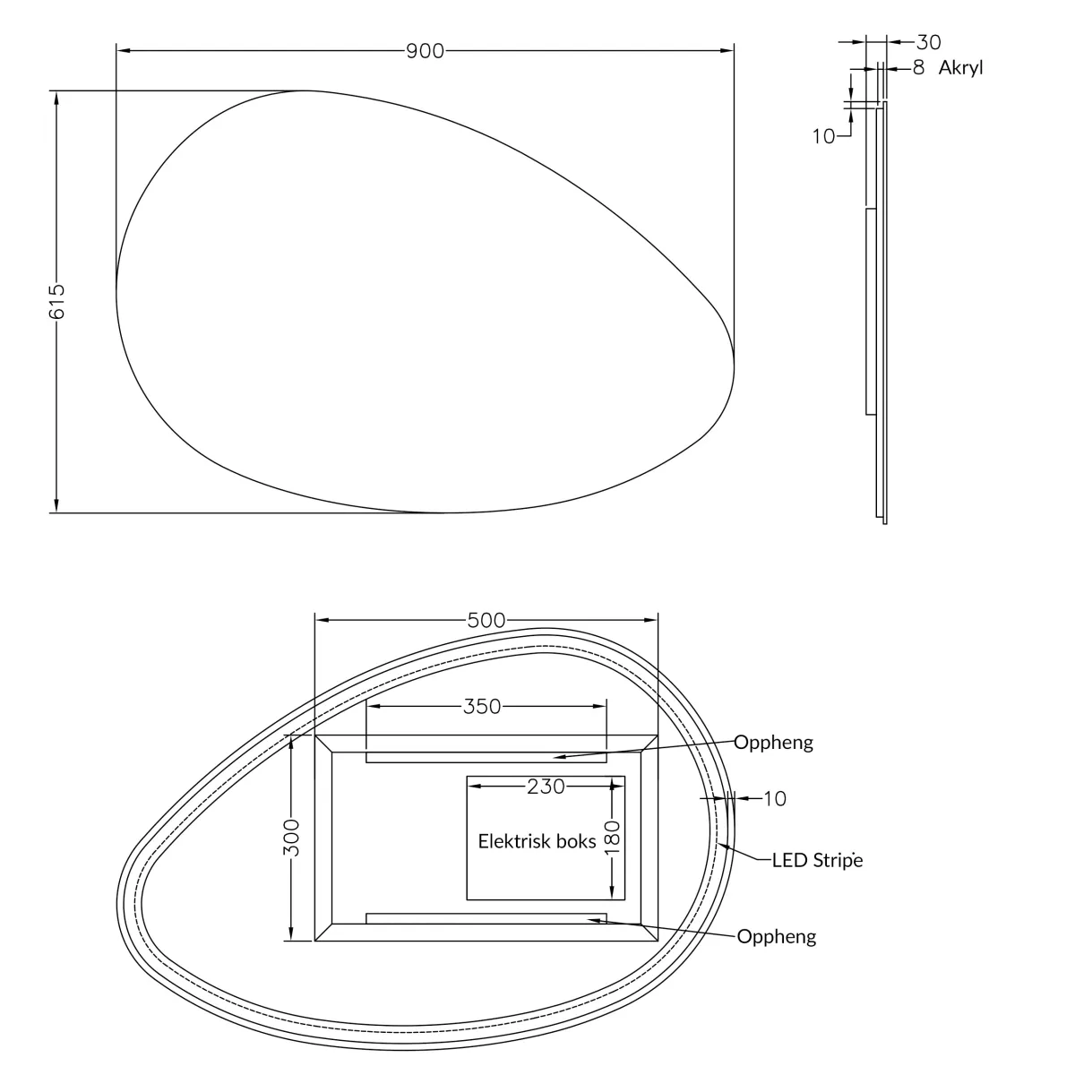 Badnor Melissa 90cm mbl.pk (98310) Lucy speil m/lys