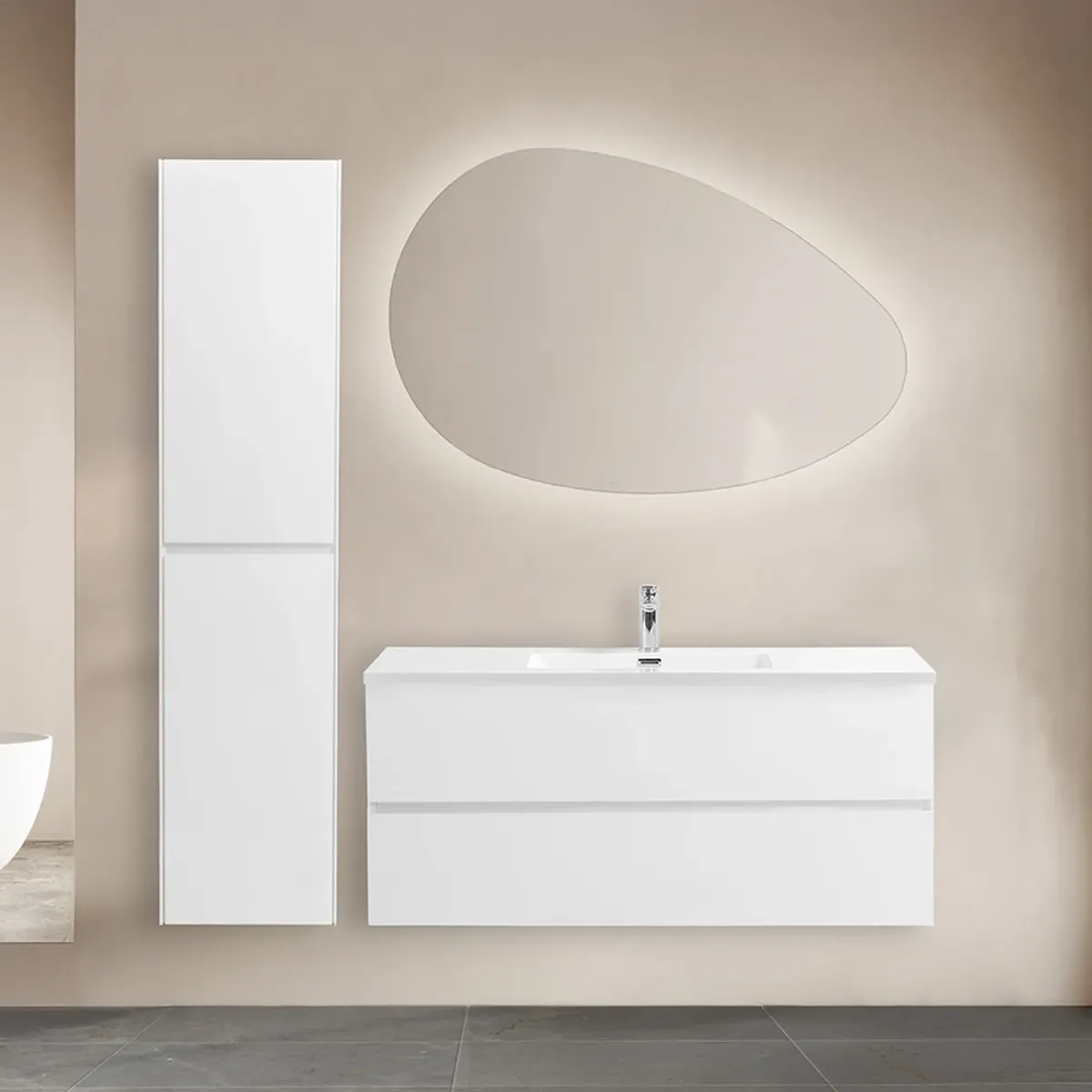 Badnor Melanie HVIT 120+40cm enkel servant (1414) Lucy speil