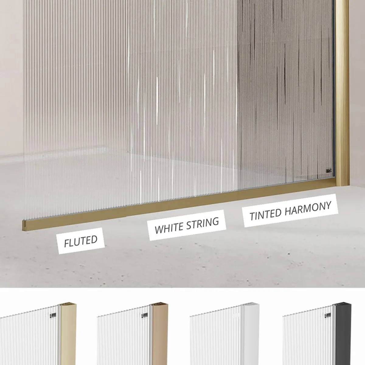 Badnor Shildon dusjvegg/walk-in hjørne - BØRSTET GULL - FLUTED glassfelt - 110cm