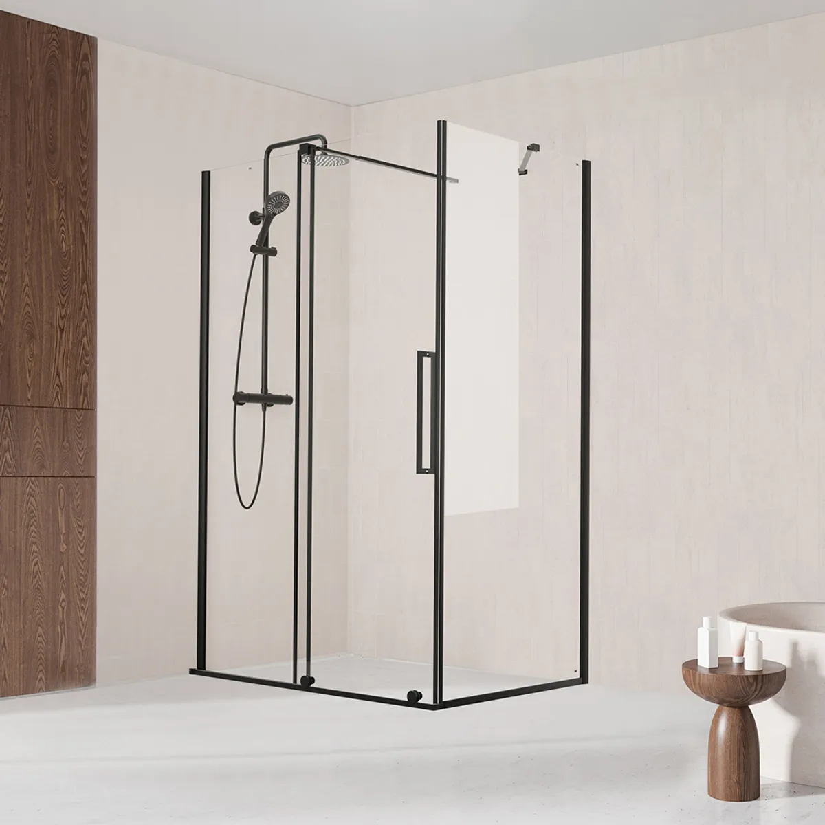 Badnor Køhler ll Dusjhjørne m/skyvedør 122-142x90cm - matt sort