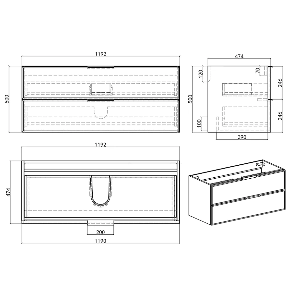 Badnor Melissa 120+40cm mbl.pk m/enkel servant (97431) Lucy speil m/lys