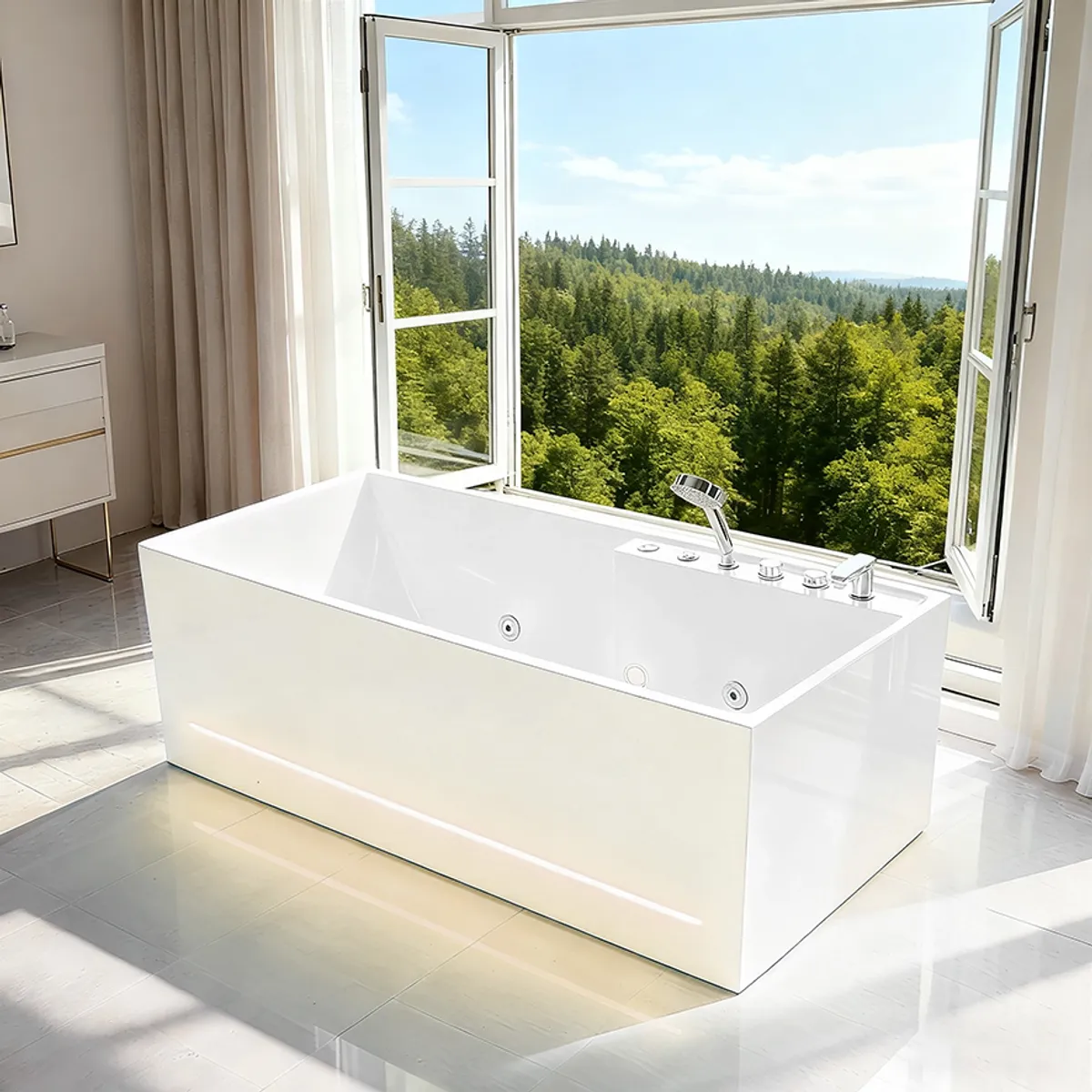 Badnor Gabriella massasjebadekar m/innb. blandebatt. og LED-belysning - 160cm