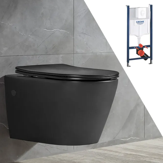 Hovedbilde Toalettpakke: Badnor Serena MATT SORT / Grohe Rapid SL m/ hvit 