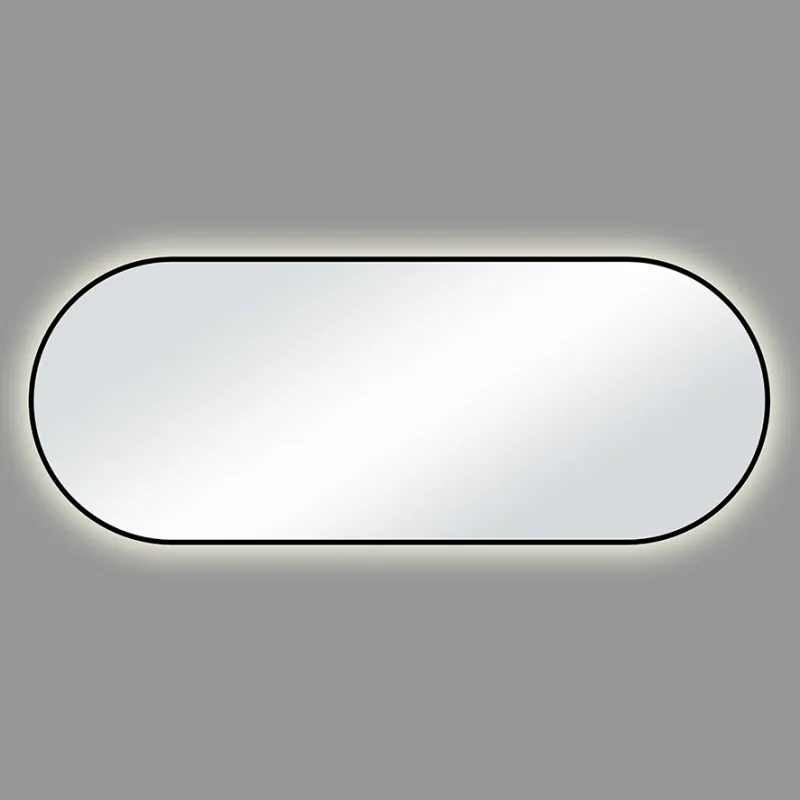 Badnor Sienna ovalt baderomsspeil (180x70cm) m/lys og sort ramme