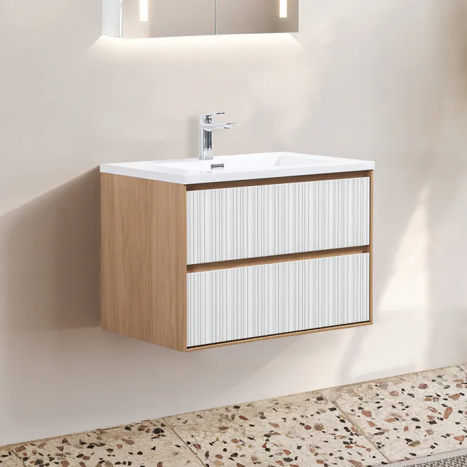 Hovedbilde Badnor Marikken 75cm servantskap i LYS EIK/HVIT SPILE, m/hvit servant