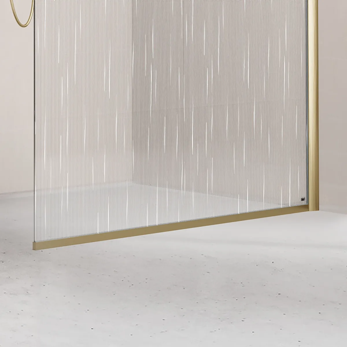 Badnor Shildon dusjvegg/walk-in hjørne - BØRSTET GULL - WHITE STRING glassfelt - 125cm