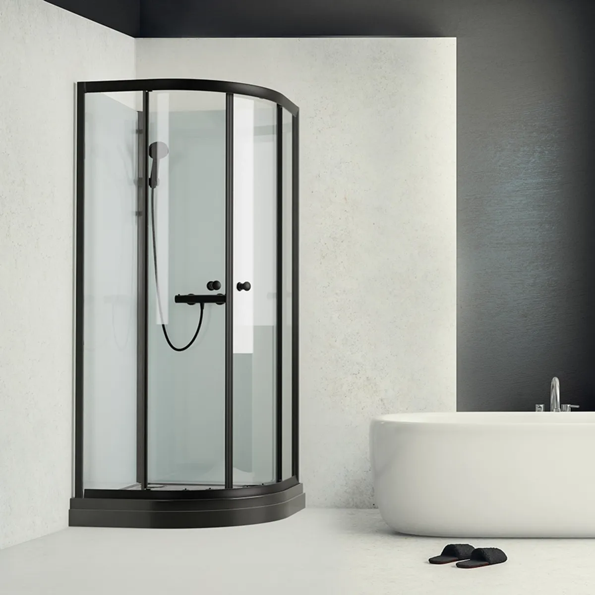 Badnor Scandia Black 6-2 dusjkabinett buet 90x90cm m/dusjsett