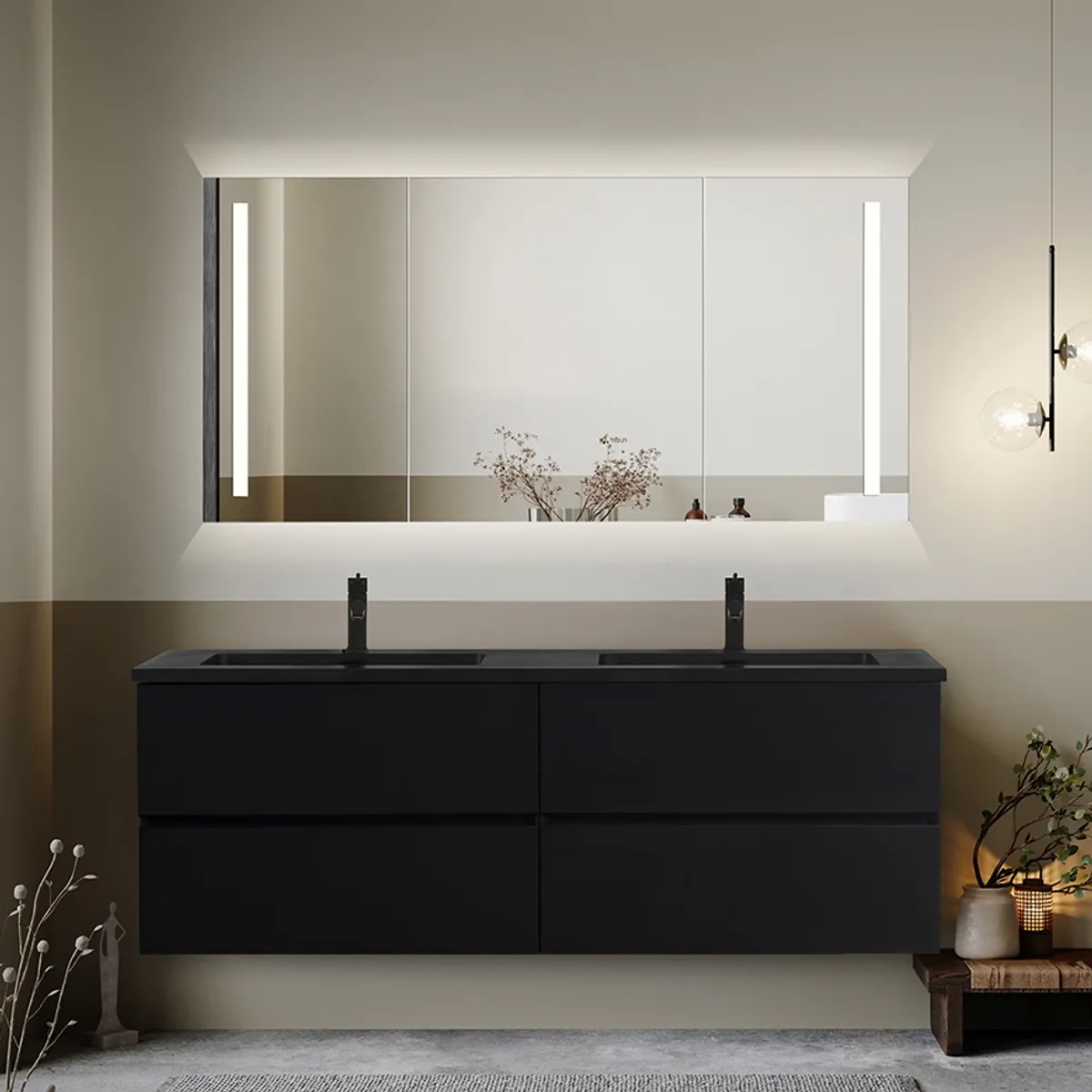 Badnor Melanie SORT 150cm - sort servant (0507) Leah speilskap