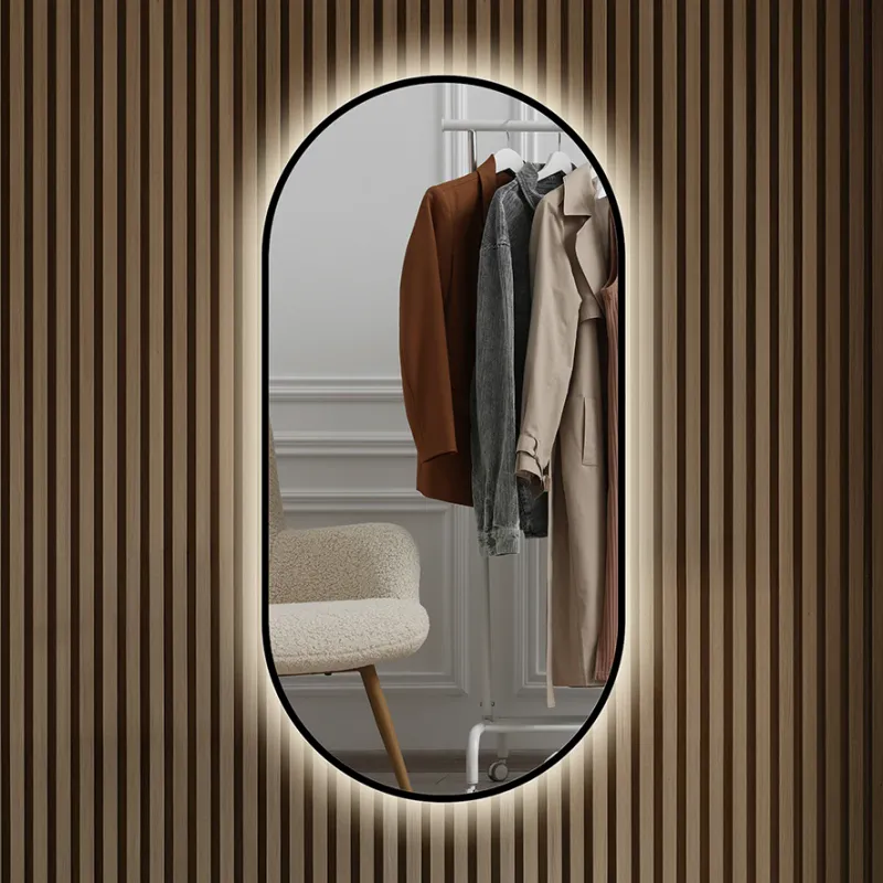 Badnor Sienna ovalt baderomsspeil (120x60cm) m/lys og sort ramme