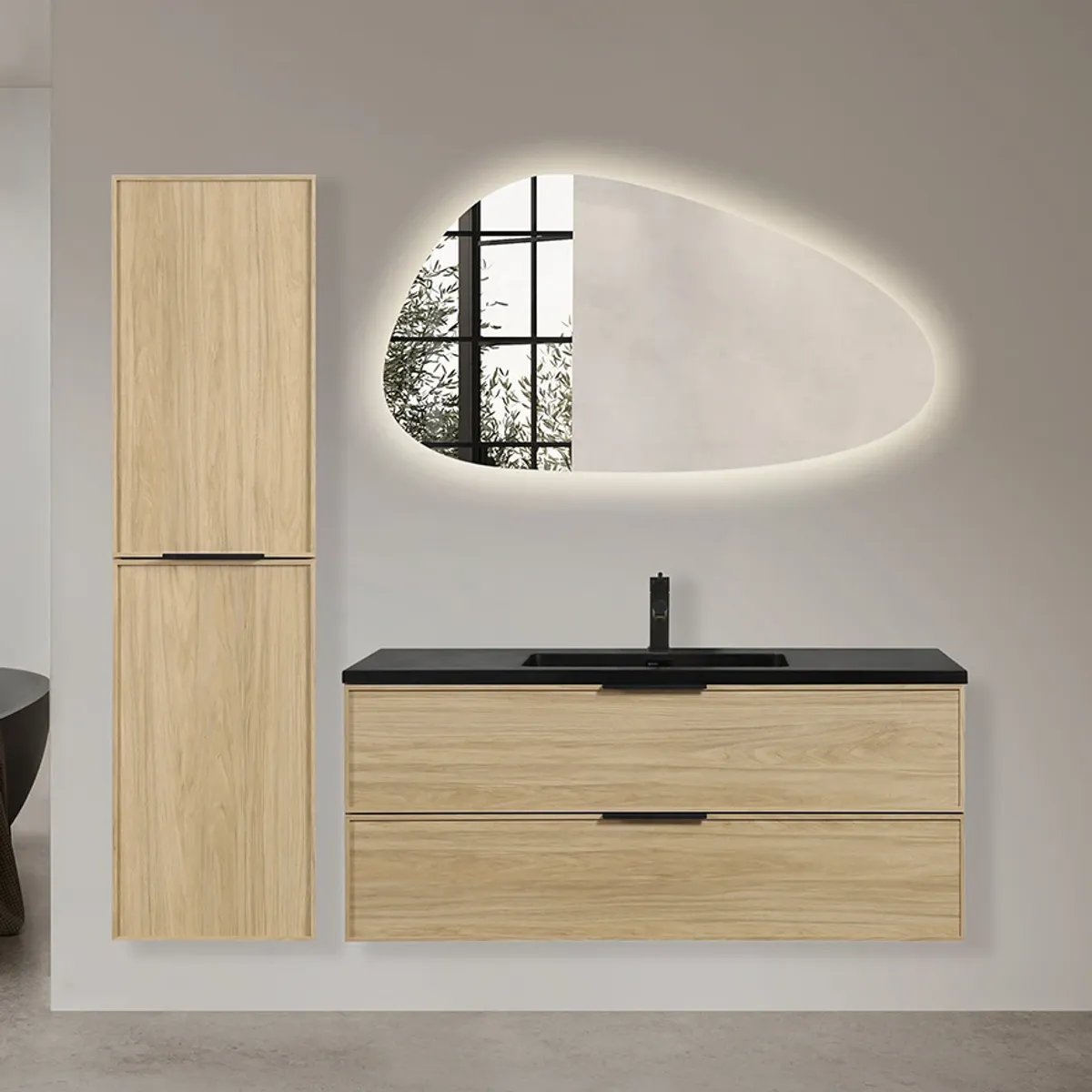 Badnor Melissa 120+40cm mbl.pk m/enkel servant (98441) Sandy speil m/lys