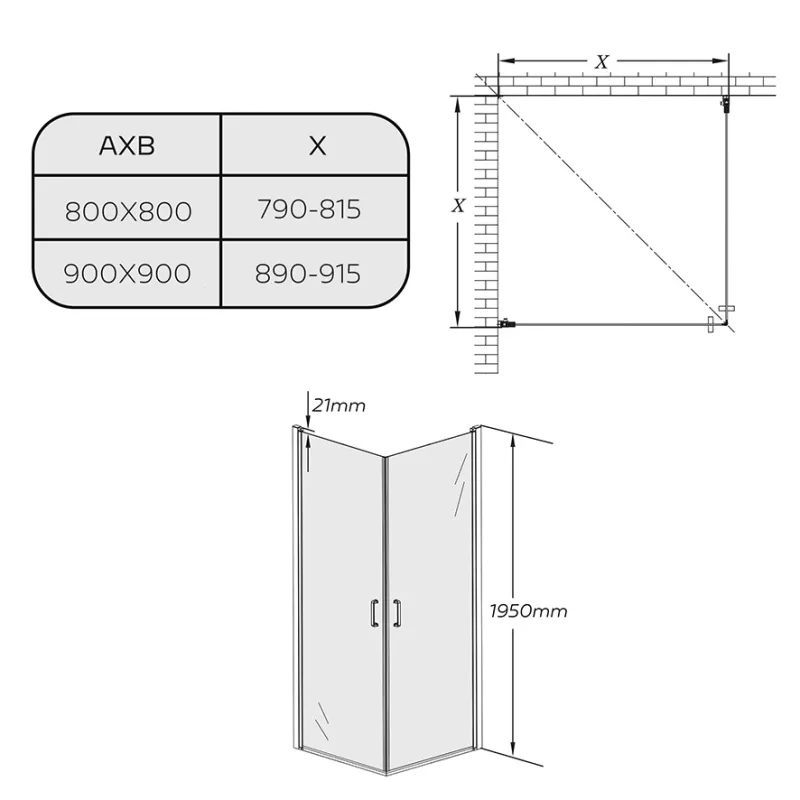 Badnor Grays dusjdør (rett) - 80cm - BØRSTET GULL