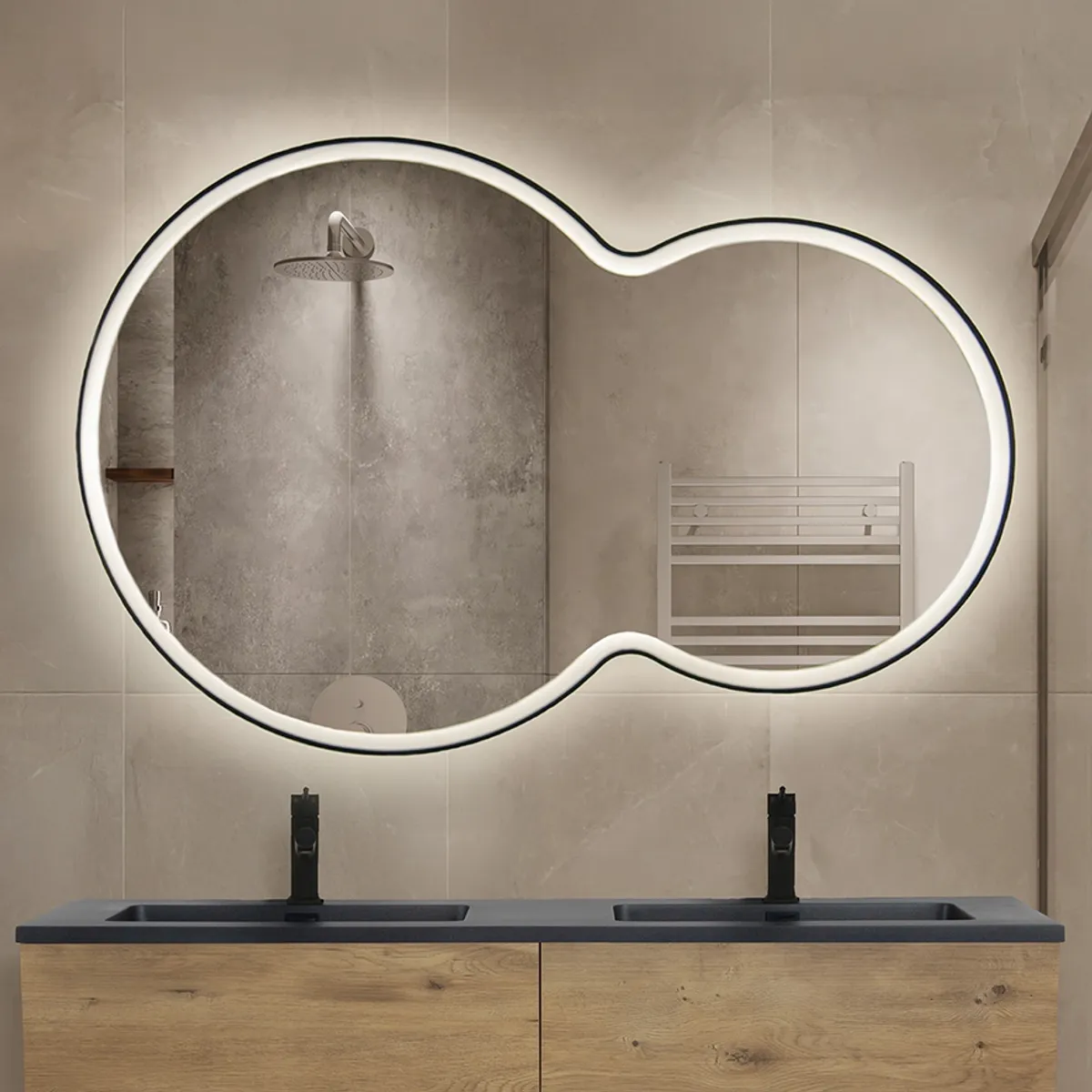 Badnor Leonora dobbelt rundt speil (150cm) m/ LED-belysning