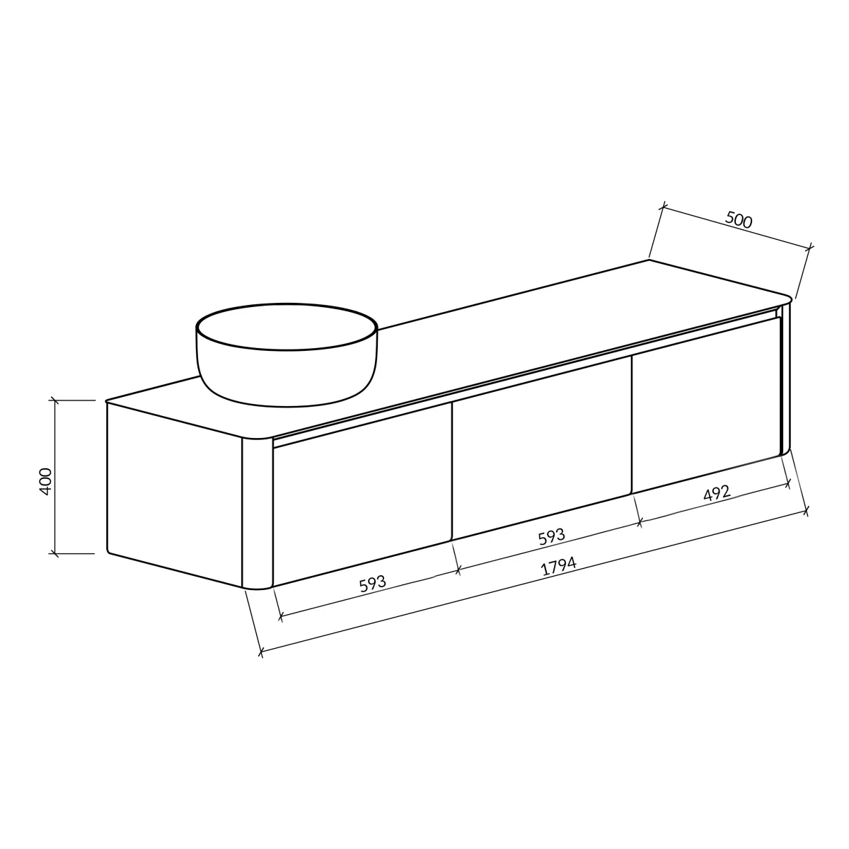 Badnor Mathilde 180cm servantskap VENSTRE