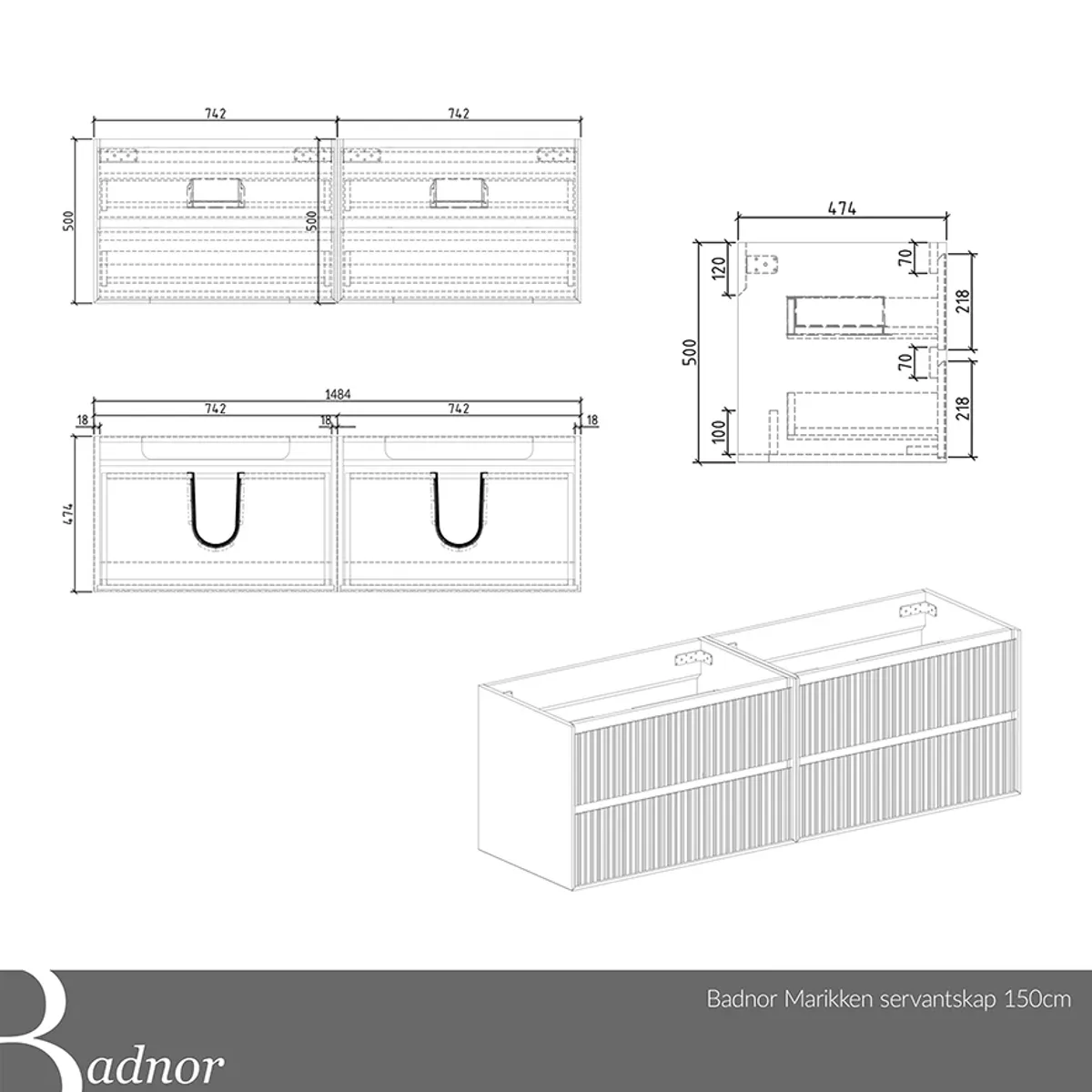 Badnor Marikken 150cm mbl.pk. (2421) Sandy speil