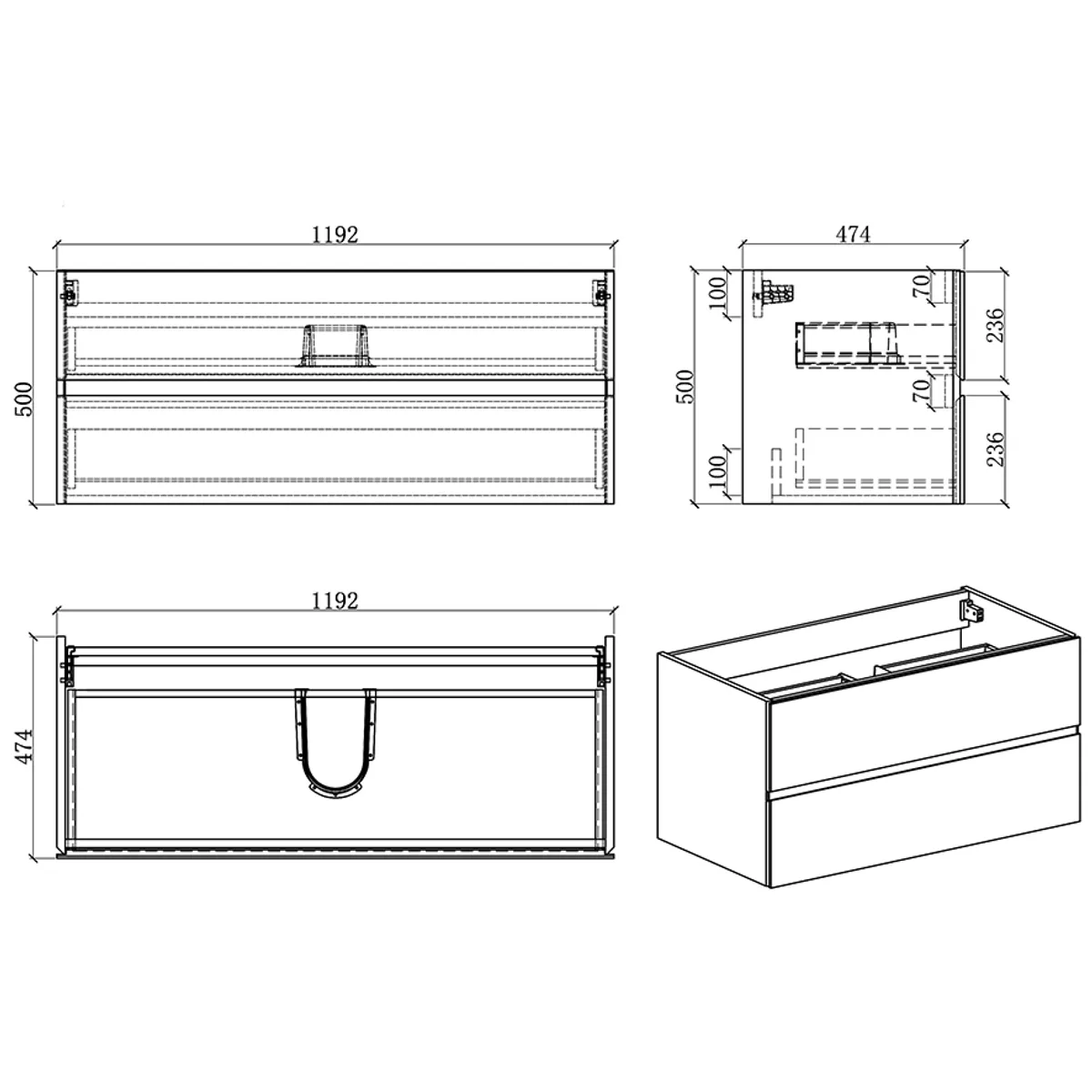 Badnor Mikala 120cm servantskap (enkel) m/SORT benkeplate