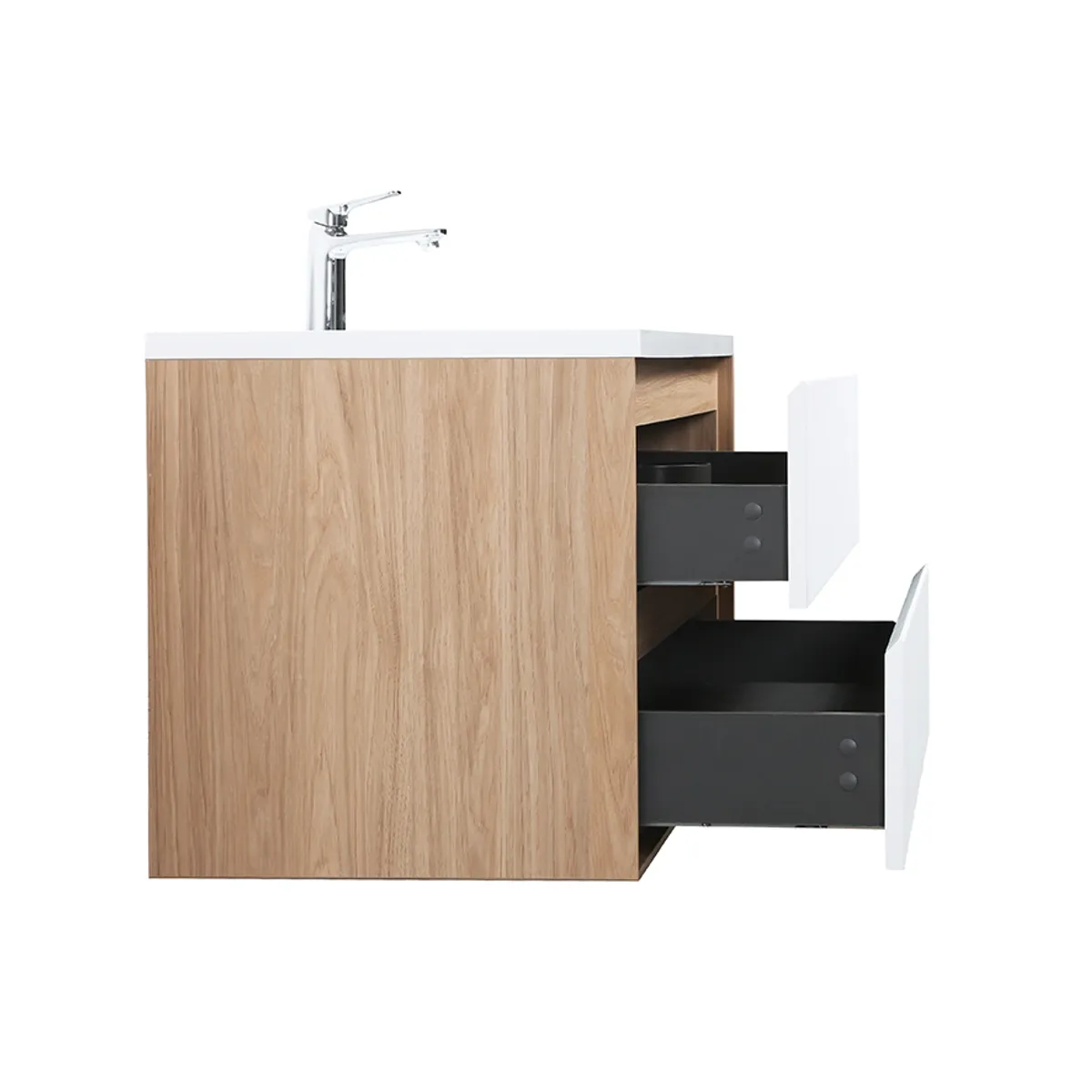 Badnor Marikken 120cm servantskap i LYS EIK/HVIT SPILE, m/hvit servant