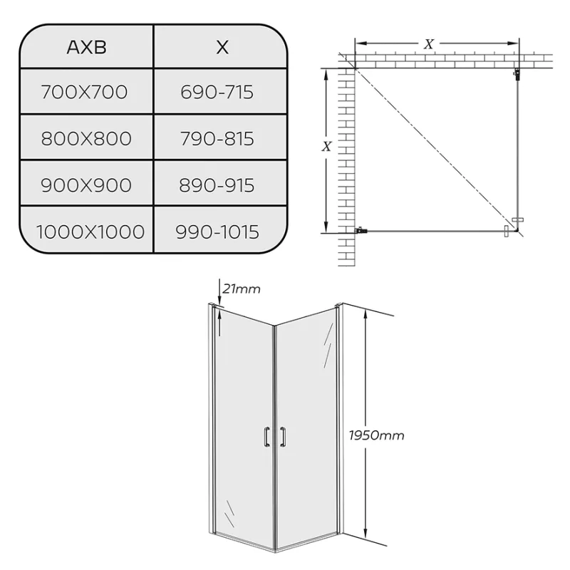 B-VARE: Badnor Grays dusjdør (rett) - 90cm - MATT SORT