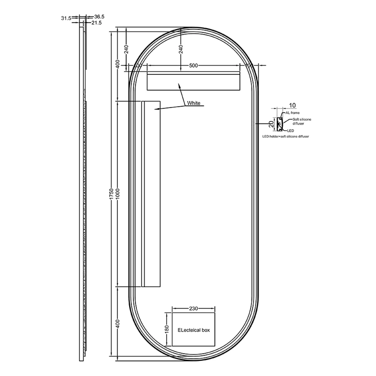 Badnor Melissa 180cm mbl.pk (97740) Sienna speil m/lys
