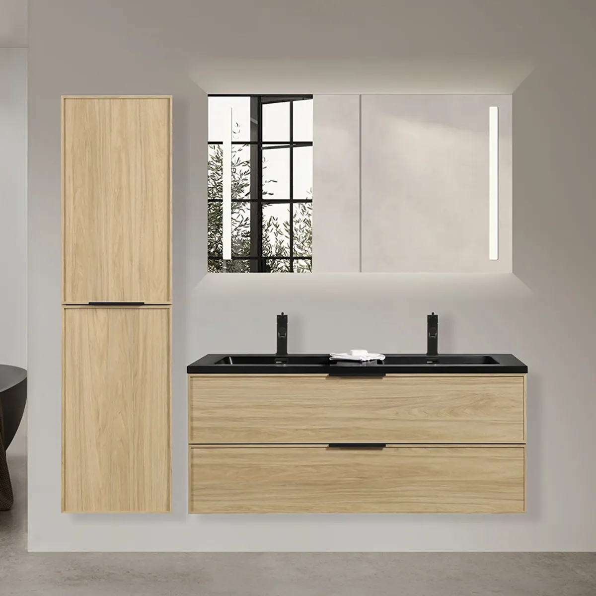 Badnor Melissa 120+40cm mbl.pk m/dobbel servant (98521) Leah speilskap m/lys