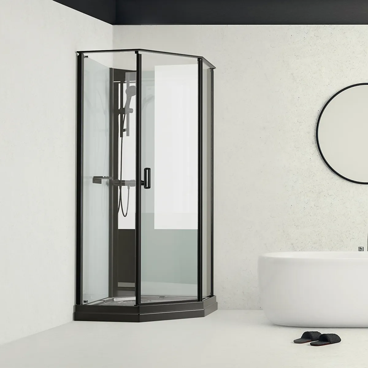 Badnor Scandia Black lux 7-3 dusjkabinett 90x90cm m/dusjsett