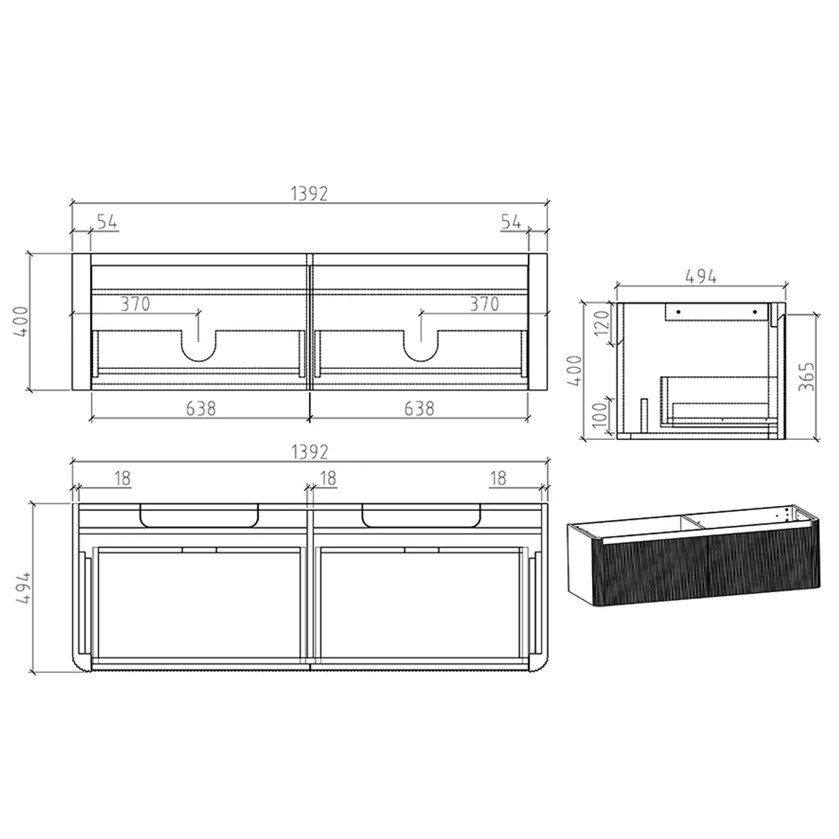 Badnor Mabelle 140cm servantskap