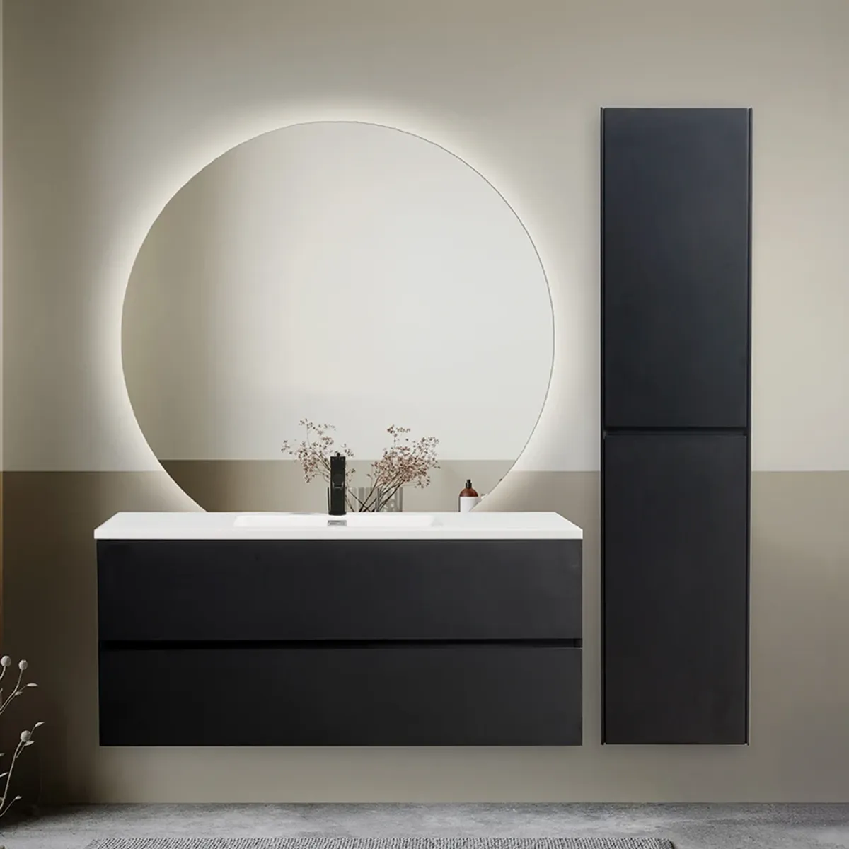 Badnor Melanie SORT 120+40cm - enkel hvit servant (0314) Sissel speil