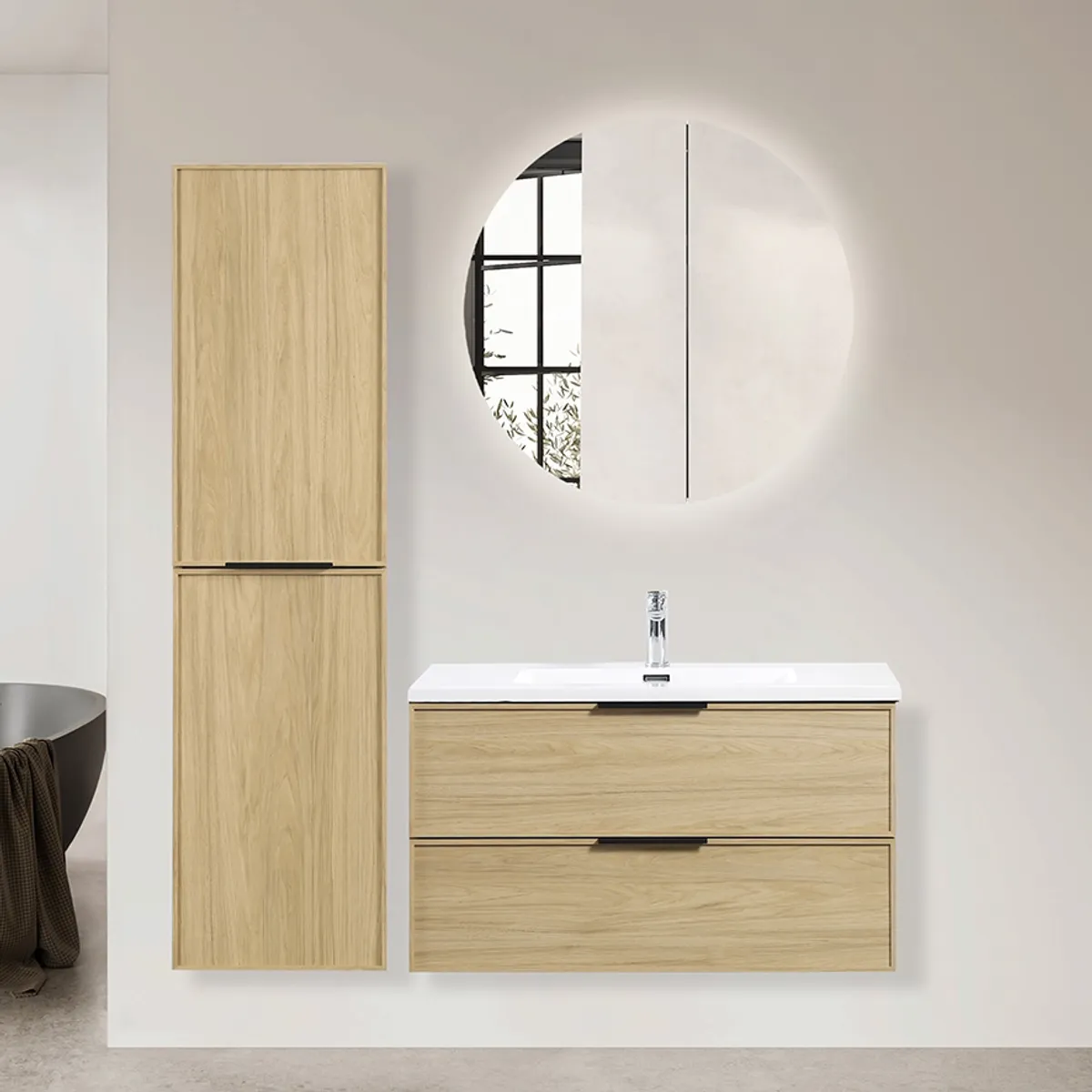 Badnor Melissa 90+40cm mbl.pk (97341) Leon speilskap m/lys