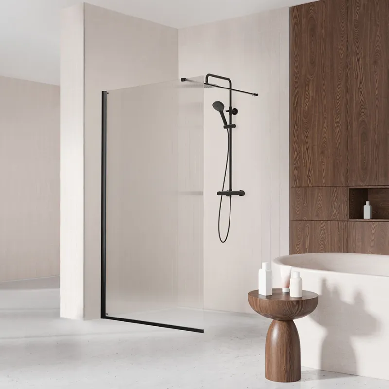 Badnor Shildon dusjvegg/walk-in hjørne - MATT SORT - FLUTED glassfelt - 110cm