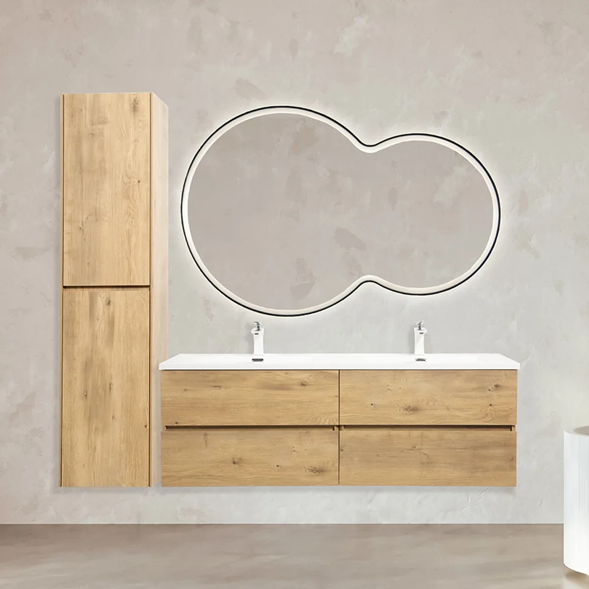 Badnor Mikala 150+40cm mbl.pk (8614) Leonora dobbeltrundt speil
