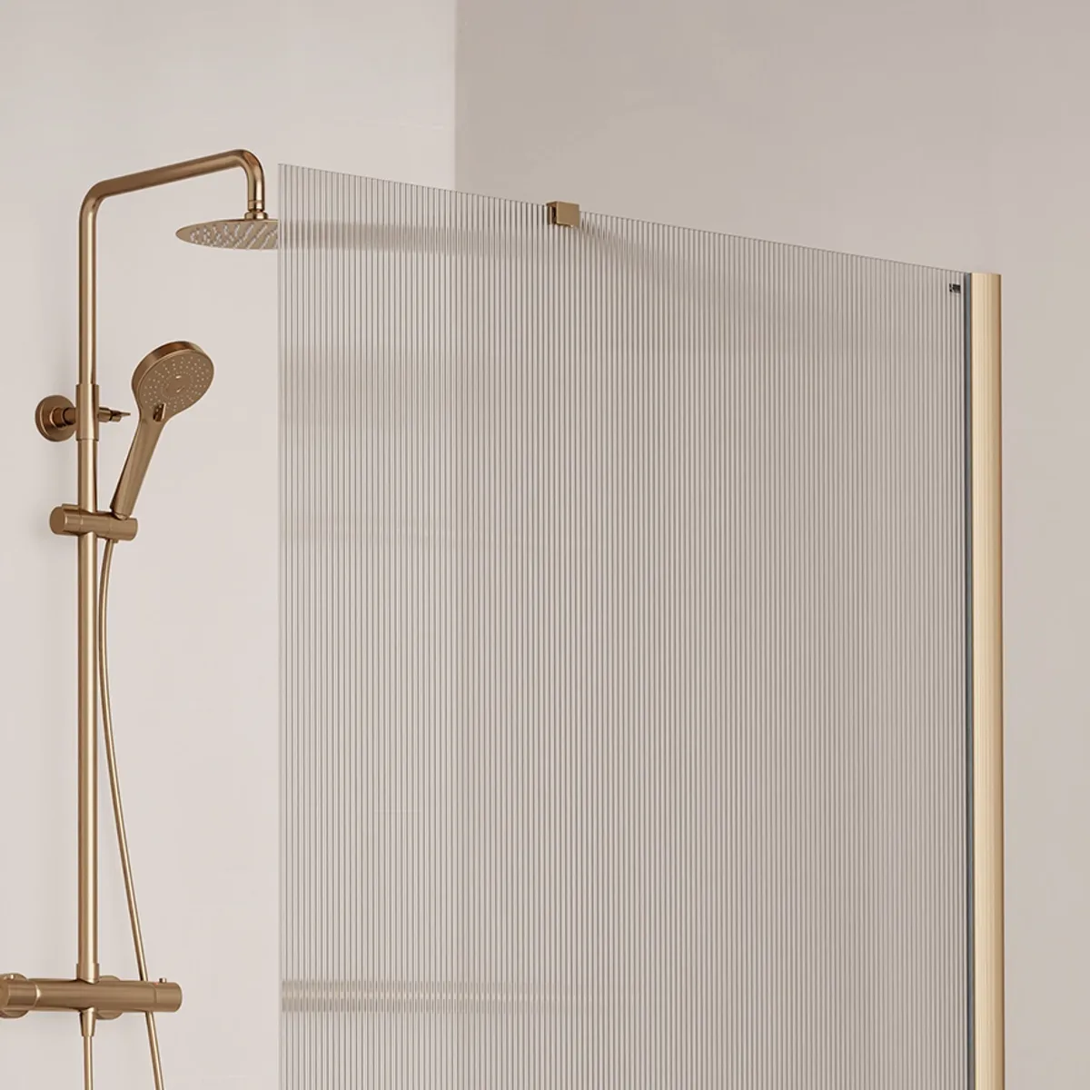 Badnor Shildon dusjvegg/walk-in hjørne - BØRSTET KOBBER - FLUTED glassfelt - 110cm