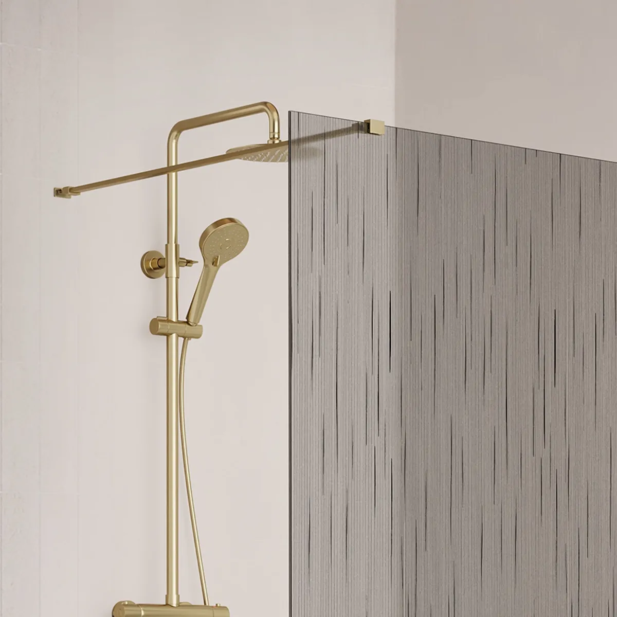 Badnor Shildon dusjvegg/walk-in hjørne - BØRSTET GULL - TINTED HARMONY glassfelt - 110cm