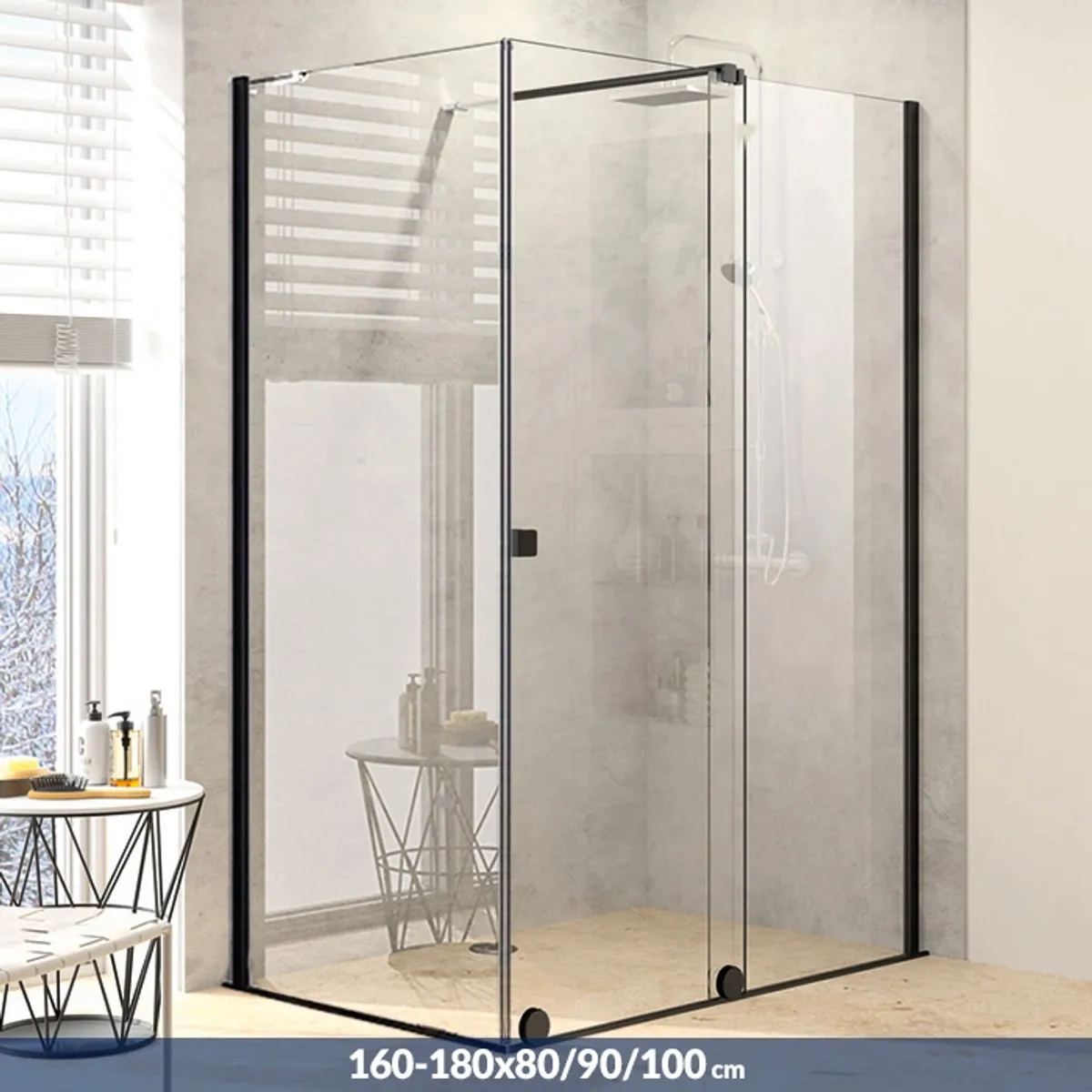 PureDay Walk-in 160-180x80/90/100cm med skyvedr (sort matt)