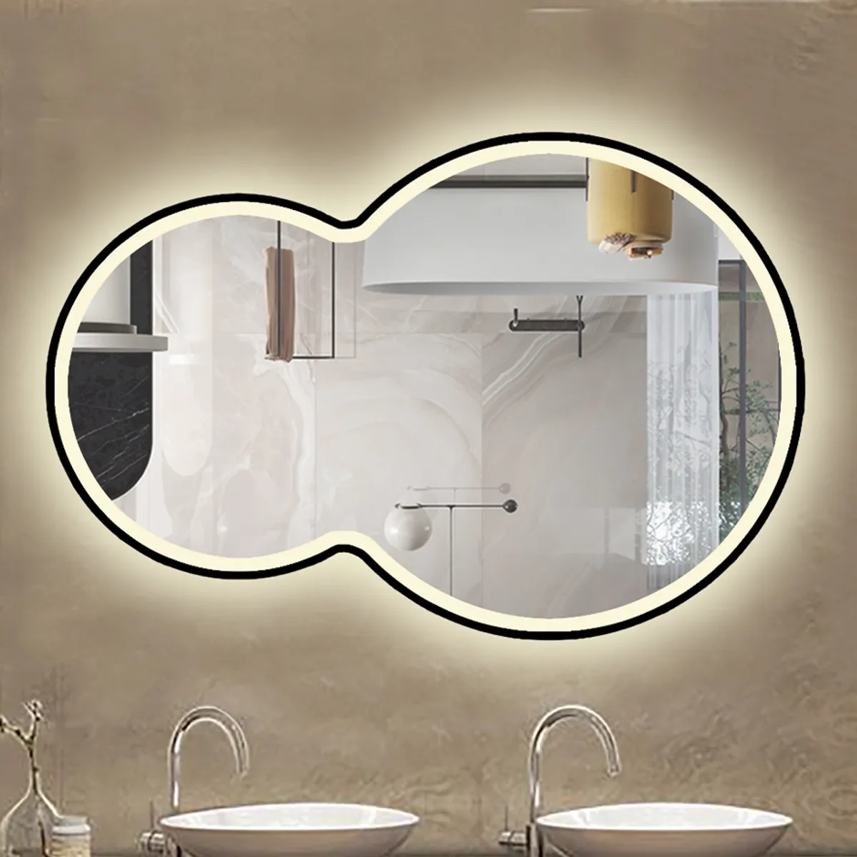 Badnor Leonora dobbelt rundt speil (120cm) m/ LED-belysning