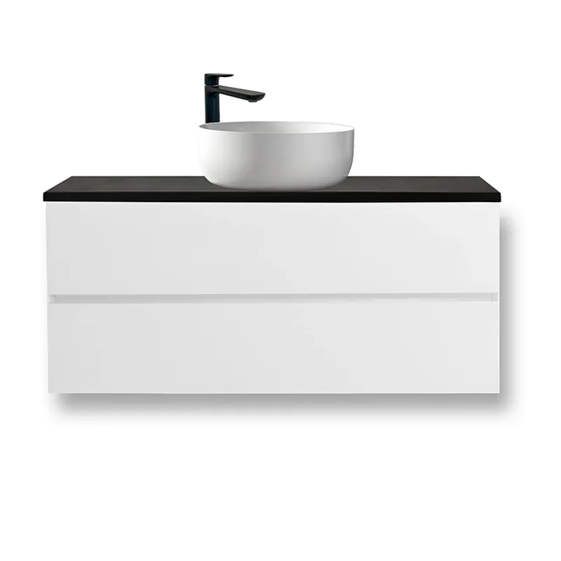 Badnor Melanie HVIT 120cm servantskap m/enkel SORT benkeplate